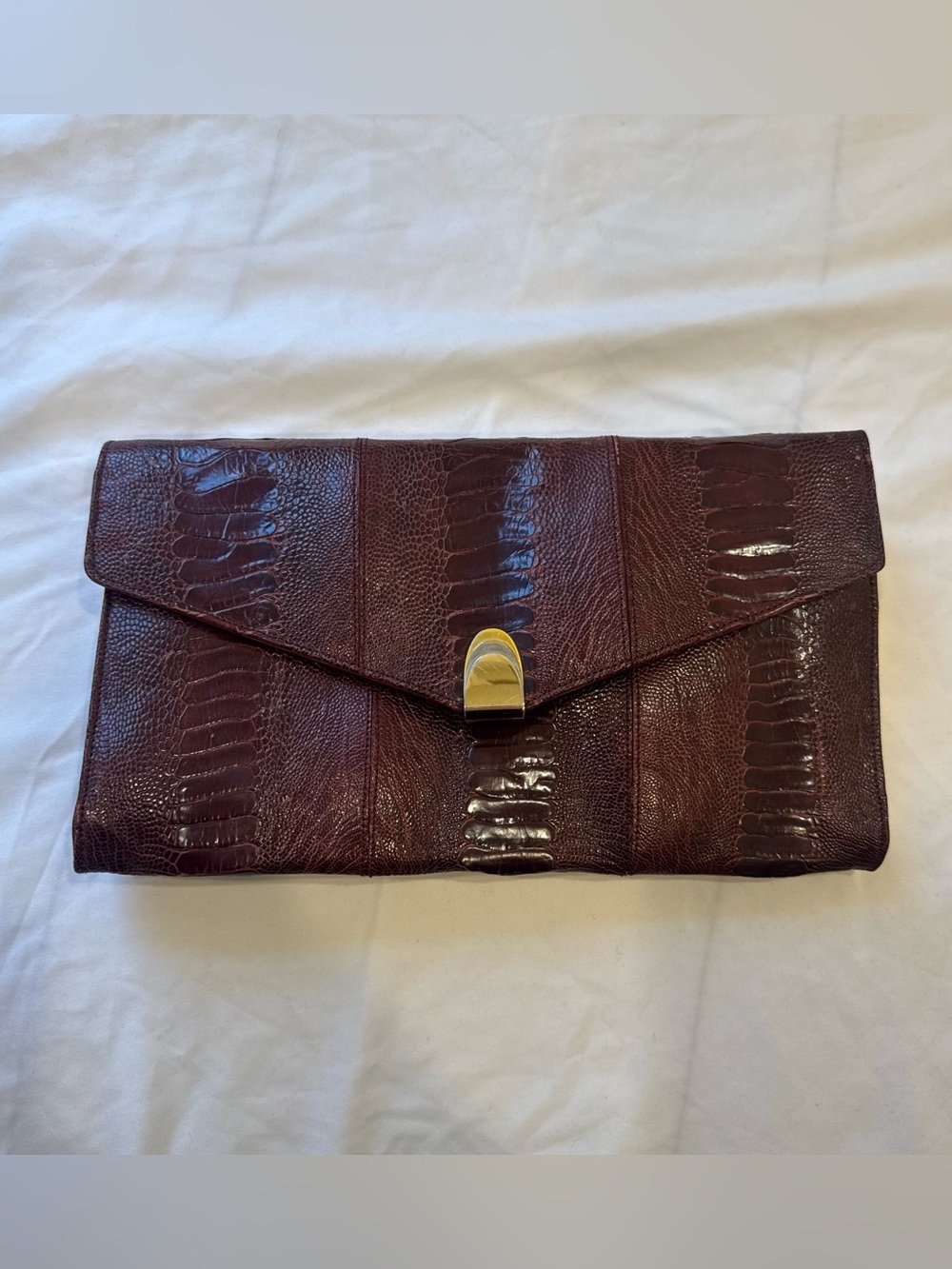 Vintage Luc Benoit Burgundy Ostrich Leather Clutch Envelope Bag Red Switzerland